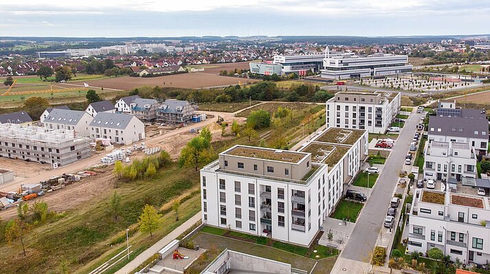 Blick über Wohnanlage Herzo Base in Herzogenaurach