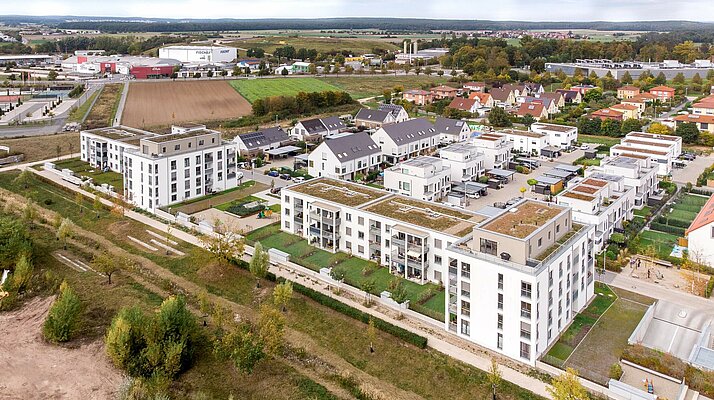 Blick über Wohnanlage Herzo Base in Herzogenaurach