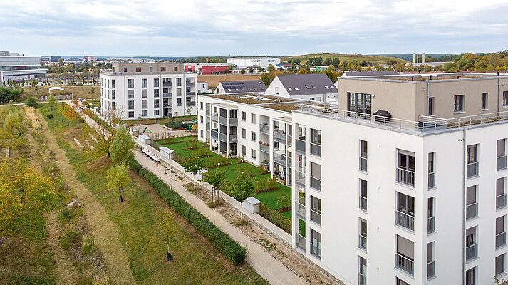 Blick über Wohnanlage Herzo Base in Herzogenaurach