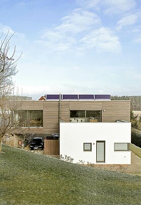 Baukörper mit Passivhaus-Architektur in Weipelsdorf