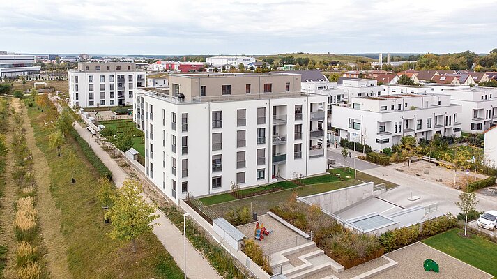 Blick über Wohnanlage Herzo Base in Herzogenaurach