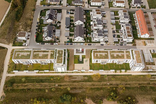Blick über Wohnanlage Herzo Base in Herzogenaurach